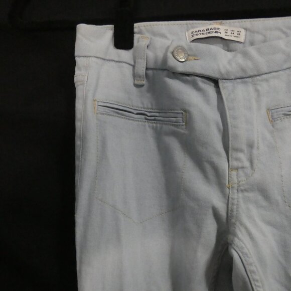 ZARA BASIC - Z1975 Denim | size 4 | Light Blue Flared Pants With Raw Hem - Picture 3 of 16